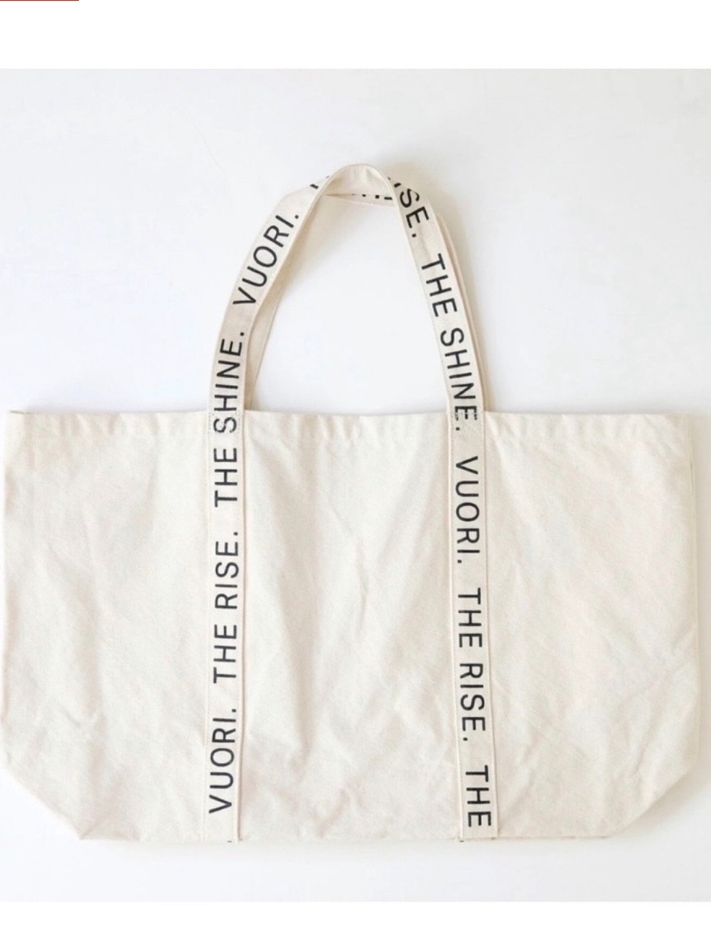 Vuori Canvas Tote‎ Bag "The Rise The Shine" Logo Strap Natural Cotton Large New